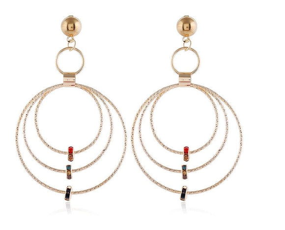 E1185 Gold Textured Multi Hoop Colorful Gem Earrings - Iris Fashion Jewelry