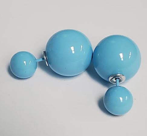*E694 Light Blue Double Ball Earrings - Iris Fashion Jewelry