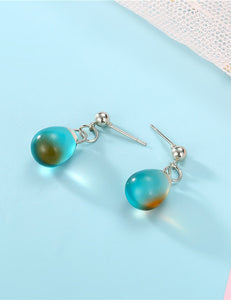 E1510 Silver Blue/Brown Drop Earrings - Iris Fashion Jewelry