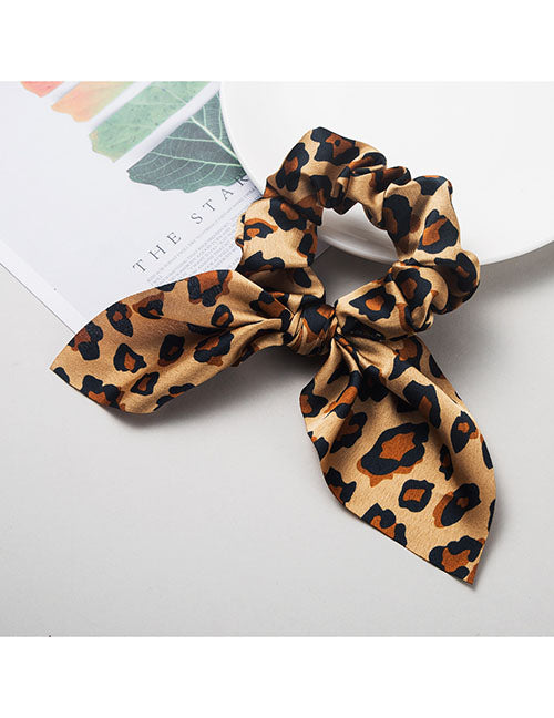 H445 Brown Leopard Hair Scrunchie with Bow - Iris Fashion Jewelry