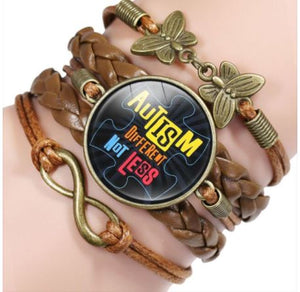 B1087 Brown Autism Awareness Leather Bracelet - Iris Fashion Jewelry