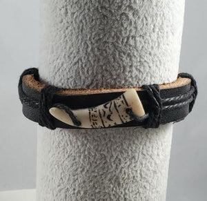 B402 Tooth Faux Bone Leather Bracelet - Iris Fashion Jewelry