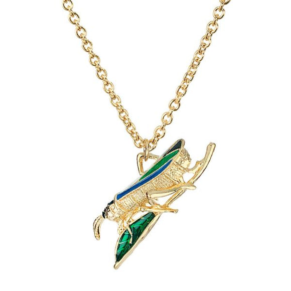 N723 Gold Green Baked Enamel Cricket Necklace with FREE Earrings - Iris Fashion Jewelry