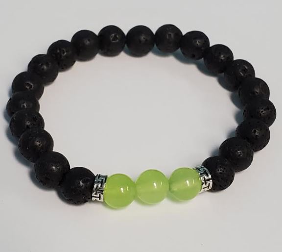 B657 Black Lava Stone Lime Green Beads Bracelet - Iris Fashion Jewelry