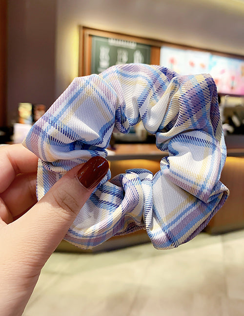 H747 Lavender & Blue Plaid Print Hair Scrunchie - Iris Fashion Jewelry