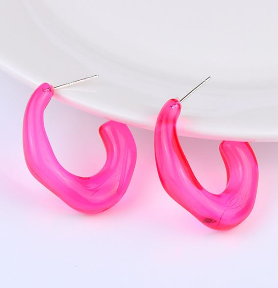 E1771 Hot Pink Acrylic Irregular Hoop Earrings - Iris Fashion Jewelry