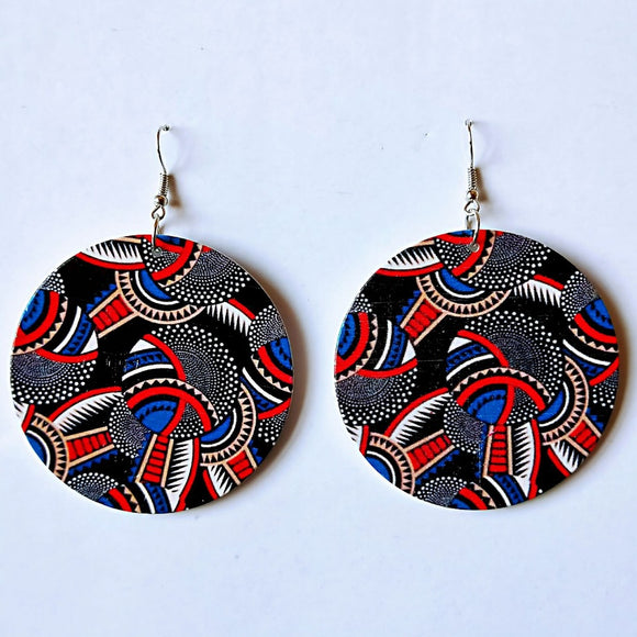 E1543 Red Black Blue Wooden Retro Earrings - Iris Fashion Jewelry