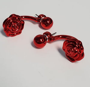 *E438 Red Rose Peek a Boo Earrings - Iris Fashion Jewelry