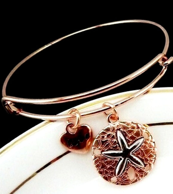 B677 Rose Gold Silver Sand Dollar Charm Bracelet - Iris Fashion Jewelry