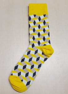 SF323 Yellow Festive Cubes Socks - Iris Fashion Jewelry