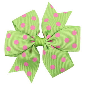 H542 Small Lime Green Pink Polka Dot Bow Hair Clip - Iris Fashion Jewelry