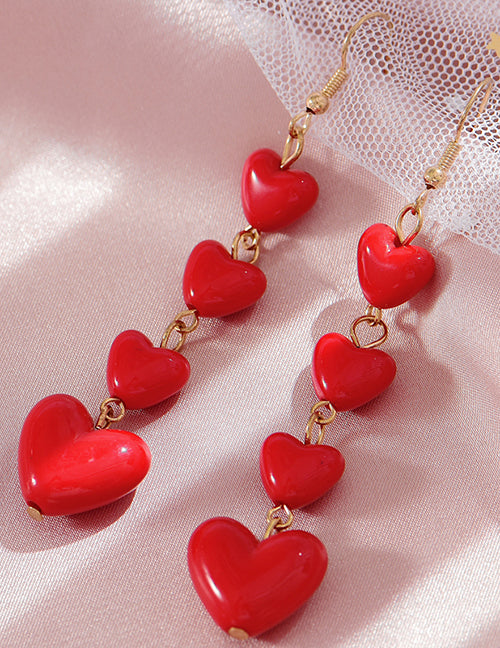 E1363 Gold Red Heart Dangle Earrings - Iris Fashion Jewelry