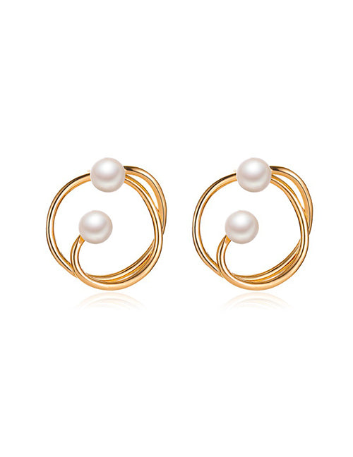 E397 Gold Knotted Circle with Pearls Earrings - Iris Fashion Jewelry