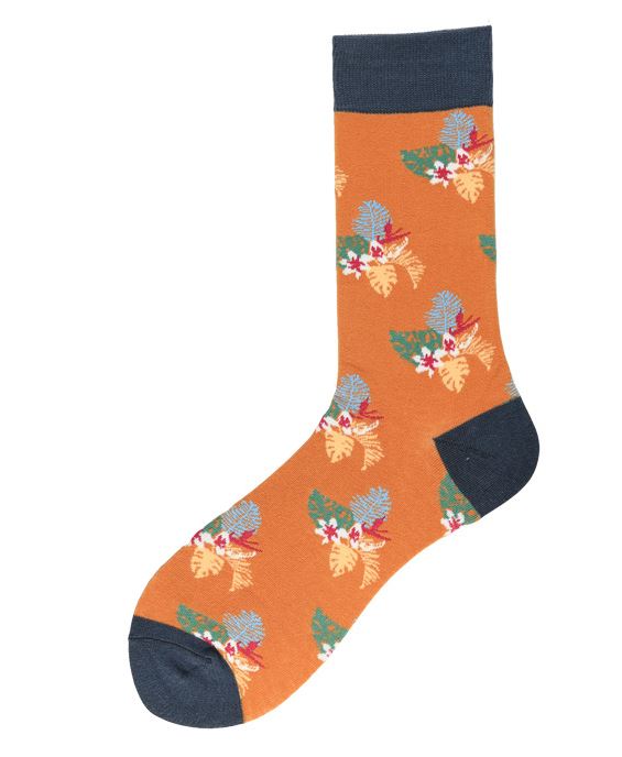 SF864 Orange Palmetto Leaves & Flowers Socks - Iris Fashion Jewelry
