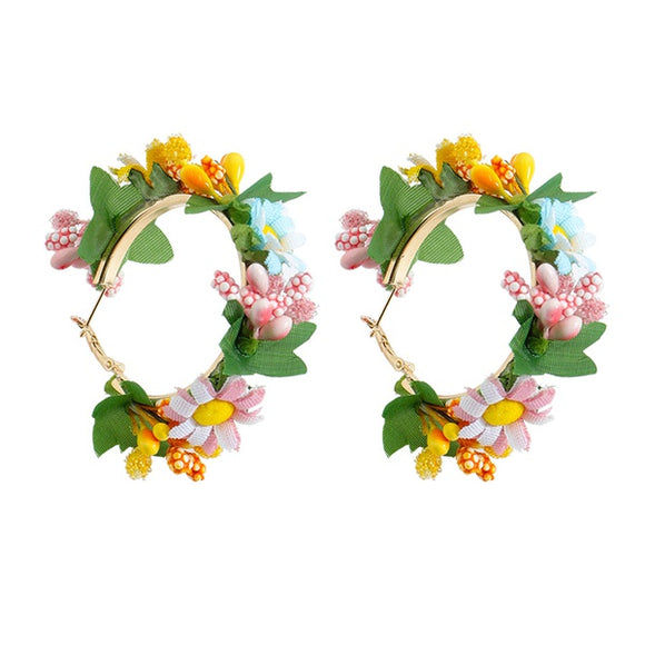 E1667 Gold Floral Hoop Earrings - Iris Fashion Jewelry