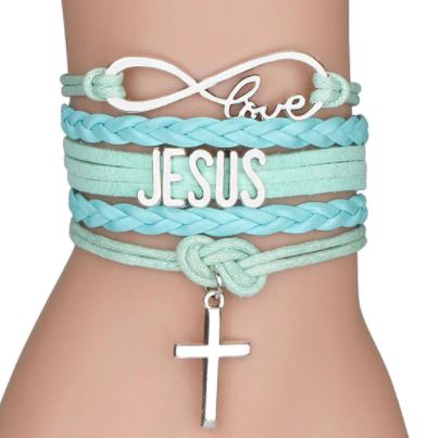 B158 Mint Green Cross Jesus Infinity Layered Bracelet - Iris Fashion Jewelry
