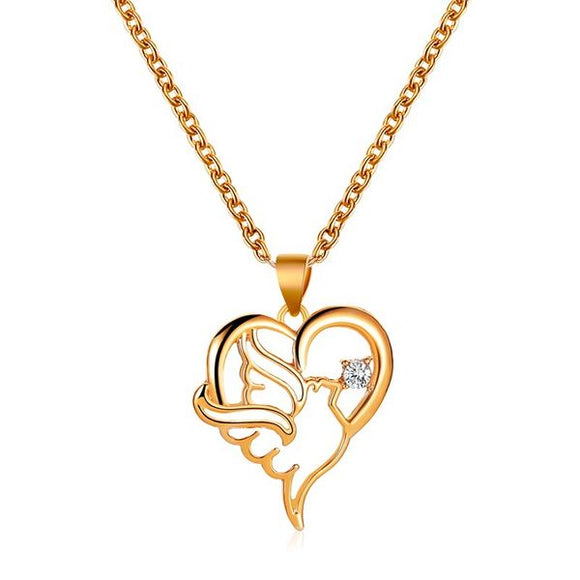 N657 Gold Heart with Dove Necklace FREE Earrings - Iris Fashion Jewelry