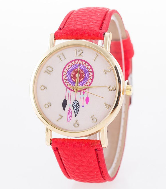 W558 Red Pink Face Dreamcatcher Collection Quartz Watch - Iris Fashion Jewelry
