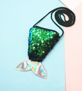 L329 Green & Black Sequined Mermaid Tail Coin Purse - Iris Fashion Jewelry