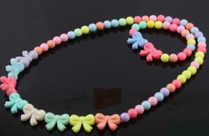 L191 Colorful Bows Bead Necklace & Bracelet Set - Iris Fashion Jewelry