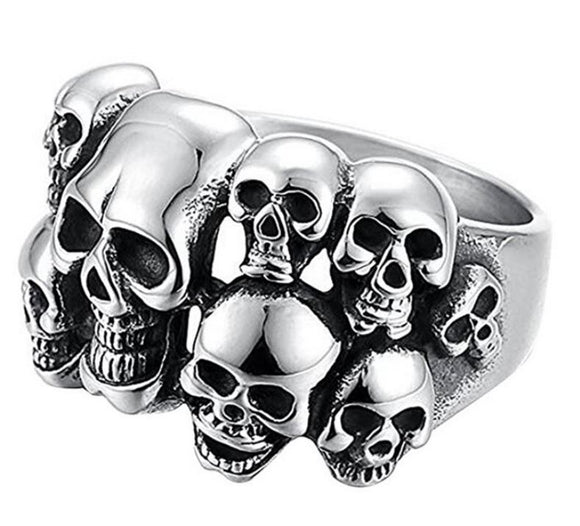 AR56 Silver Skulls Adjustable Ring - Iris Fashion Jewelry