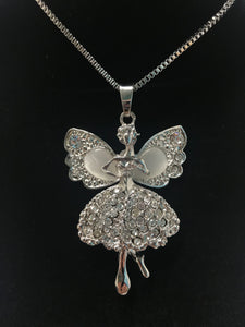 N1546 Silver Moonstone & Rhinestone Fairy Necklace with FREE Earrings - Iris Fashion Jewelry