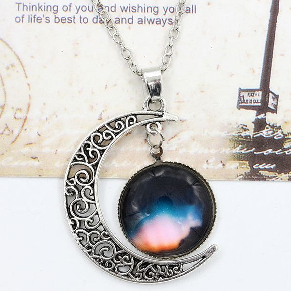 N606 Silver Moon Stargazer Necklace with FREE Earrings - Iris Fashion Jewelry