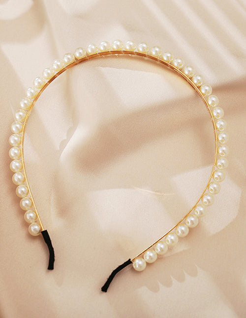 H734 Gold White Pearl Hair Band - Iris Fashion Jewelry