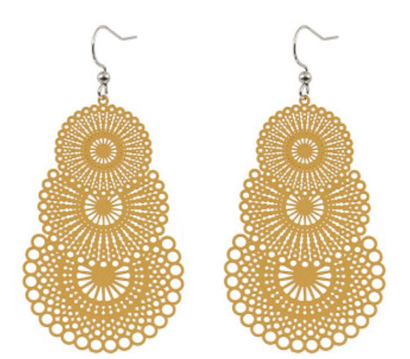 E229 Golden Yellow Metal Tiered Earrings - Iris Fashion Jewelry