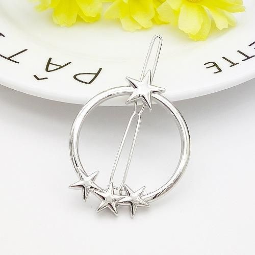 H533 Silver Circle with Stars Hair Clip - Iris Fashion Jewelry