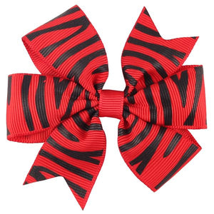 H602 Small Red Tiger Stripes Bow Hair Clip - Iris Fashion Jewelry