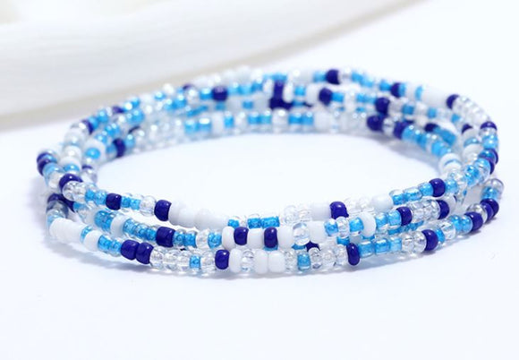 B1102 Blues White Clear Seed Beads Strand Bracelet - Iris Fashion Jewelry