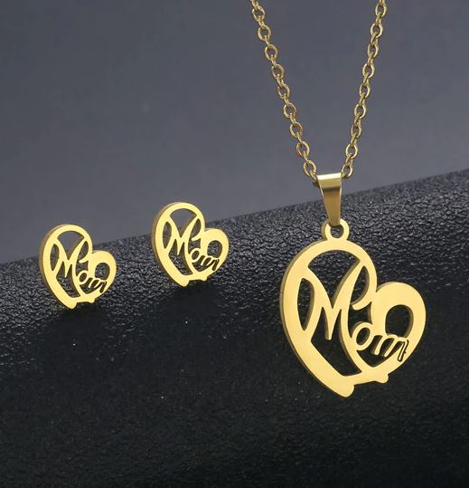 N1689 Gold Mom Heart Necklace with FREE Earrings - Iris Fashion Jewelry