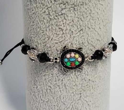 B143 Black Bead Turtle Cord Bracelet - Iris Fashion Jewelry