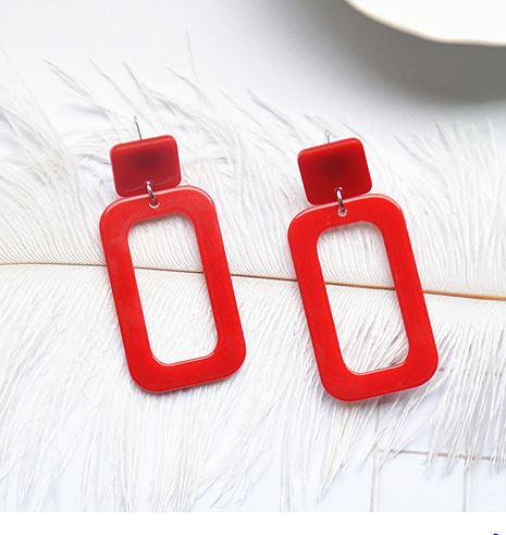 E1505 Red Acrylic Rectangle Earrings - Iris Fashion Jewelry