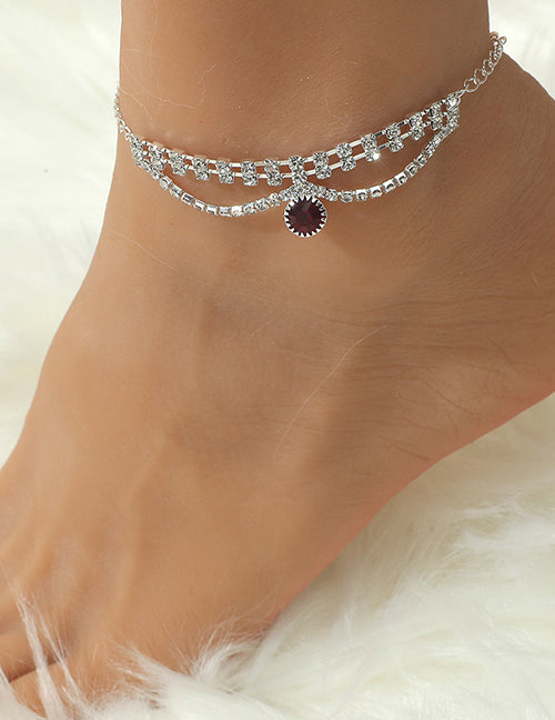 B288 Silver Rhinestone Red Gemstone Ankle Bracelet - Iris Fashion Jewelry