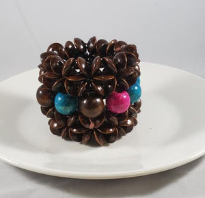 B297 Brown Hot Pink & Turquoise Accent Layered Bead Bracelet - Iris Fashion Jewelry