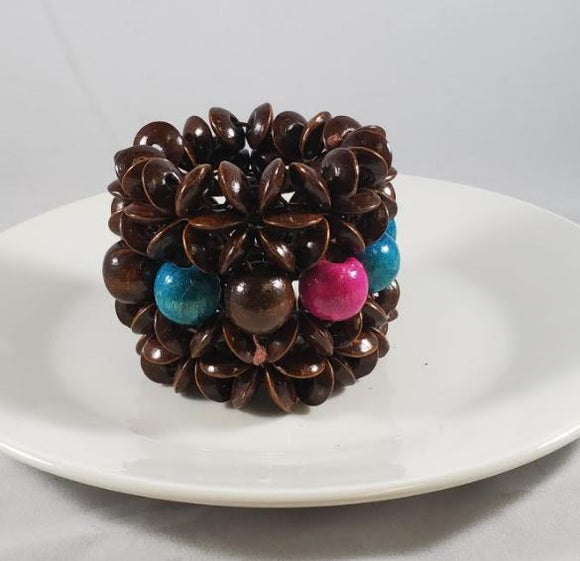 B297 Brown Hot Pink & Turquoise Accent Layered Bead Bracelet - Iris Fashion Jewelry