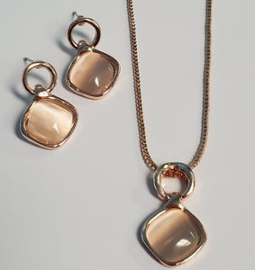 N507 Rose Gold Square Moonstone Necklace with FREE Earrings - Iris Fashion Jewelry