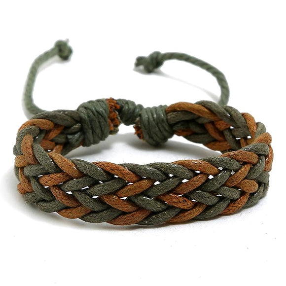 *B953 Brown & Green Braided Rope Bracelet - Iris Fashion Jewelry