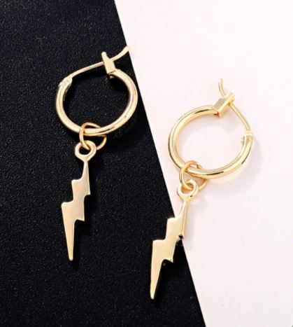 E151 Gold Small Hoop with Lightning Bolt Earrings - Iris Fashion Jewelry