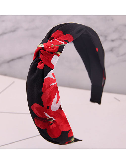 H391 Black Floral Fabric Covered Head Band - Iris Fashion Jewelry