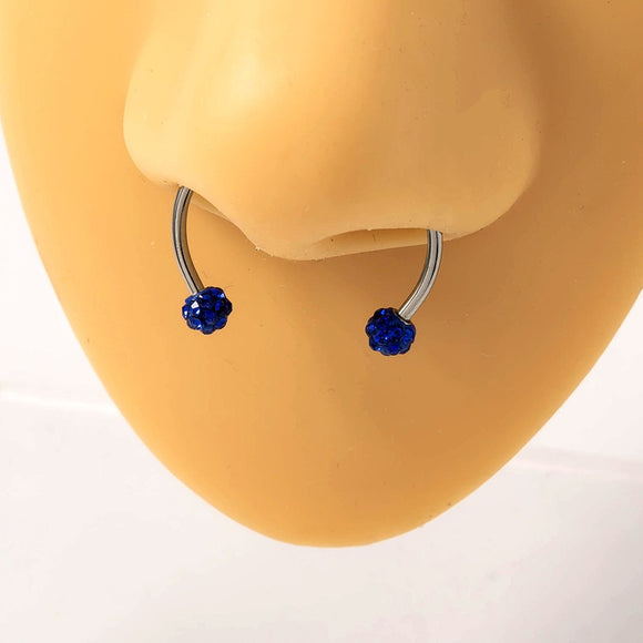 P03 Silver Royal Blue Rhinestone MAGNETIC Nose Septum Ring - Iris Fashion Jewelry