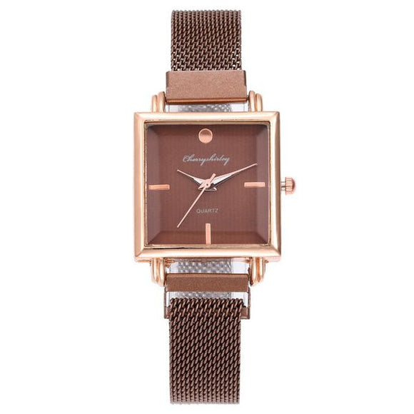 W95 Brown Square Mesh Magnet Band Collection Quartz Watch - Iris Fashion Jewelry