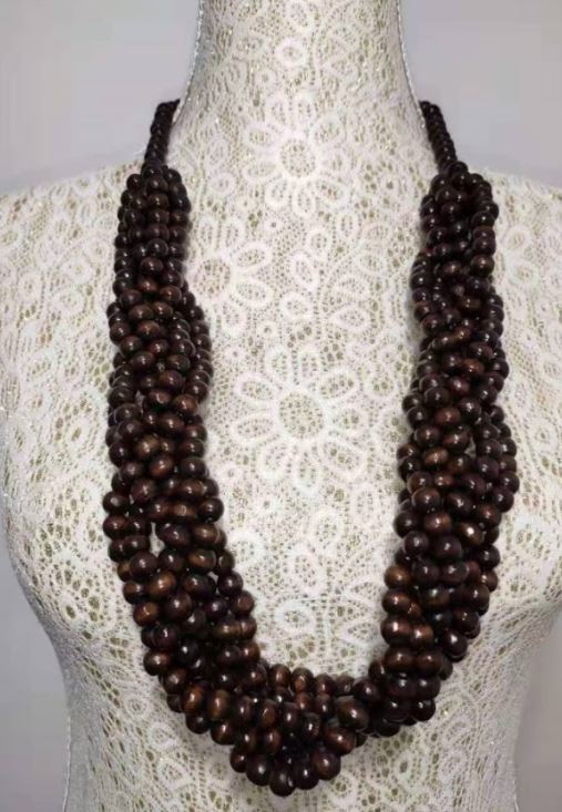 N484 Brown Multi Strand Bead Necklace with FREE Earrings - Iris Fashion Jewelry