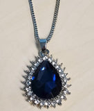 N693 Silver Blue Teardrop Gemstone with Rhinestones Necklace with FREE Earrings - Iris Fashion Jewelry