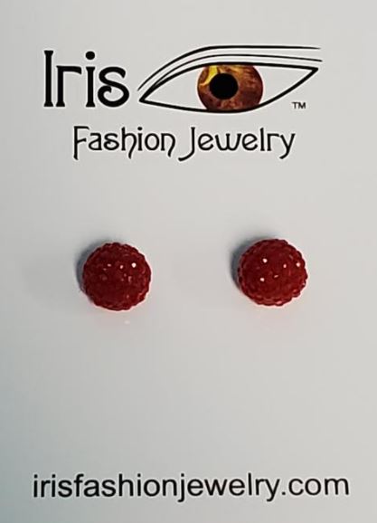 *E935 Red Gemstone Covered Ball Magnetic Earrings - Iris Fashion Jewelry