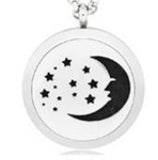 N1156 Silver Moon & Stars Essential Oil Necklace with FREE Earrings PLUS 5 Different Color Pads - Iris Fashion Jewelry