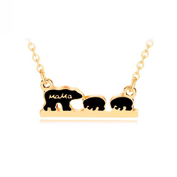 N1927 Gold Mama Bear 2 Cubs Necklace With Free Earrings - Iris Fashion Jewelry
