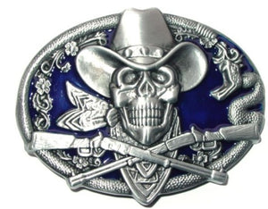 BU191 Blue Cowboy Skull Belt Buckle - Iris Fashion Jewelry